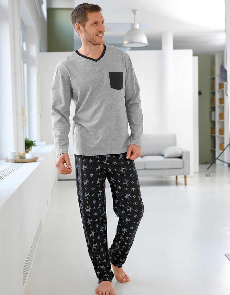 Tee-shirt pyjama bicolore manches longues (gris chiné) Tee-shirt pyjama bicolore manches longues (gris chiné)