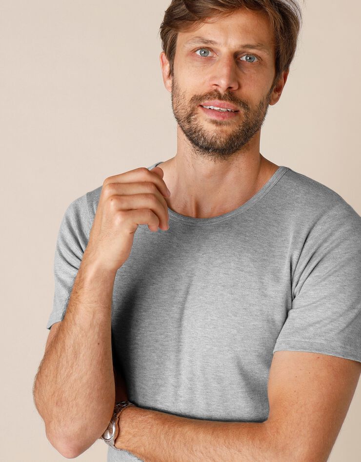 Tee-shirt sous-vêtement homme col rond manches courtes coton - lot de 2 (gris chiné) Tee-shirt sous-vêtement homme col rond manches courtes coton - lot de 2 (gris chiné)