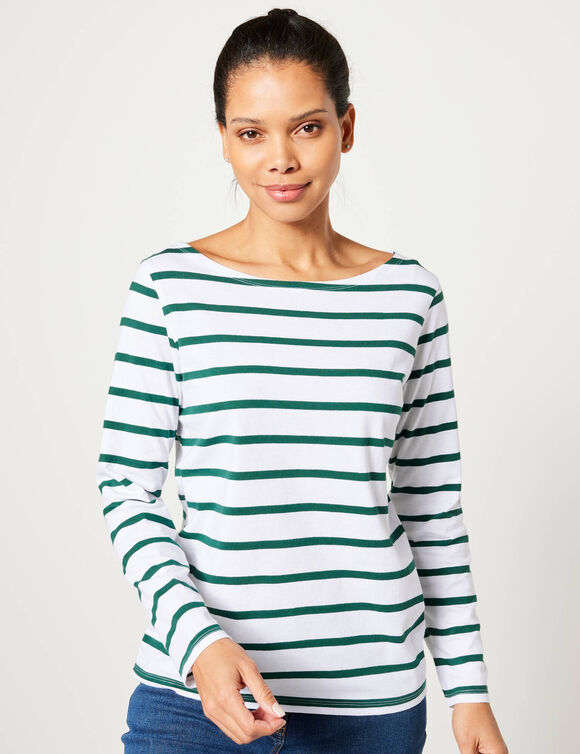 T-shirt marinière manches longues, coton biologique(**) (blanc / vert)