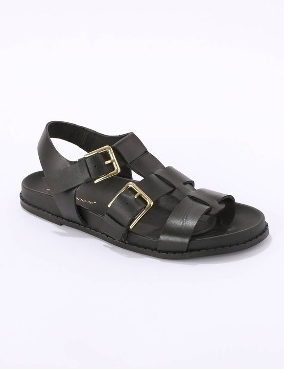 Sandales plates en cuir (noir)