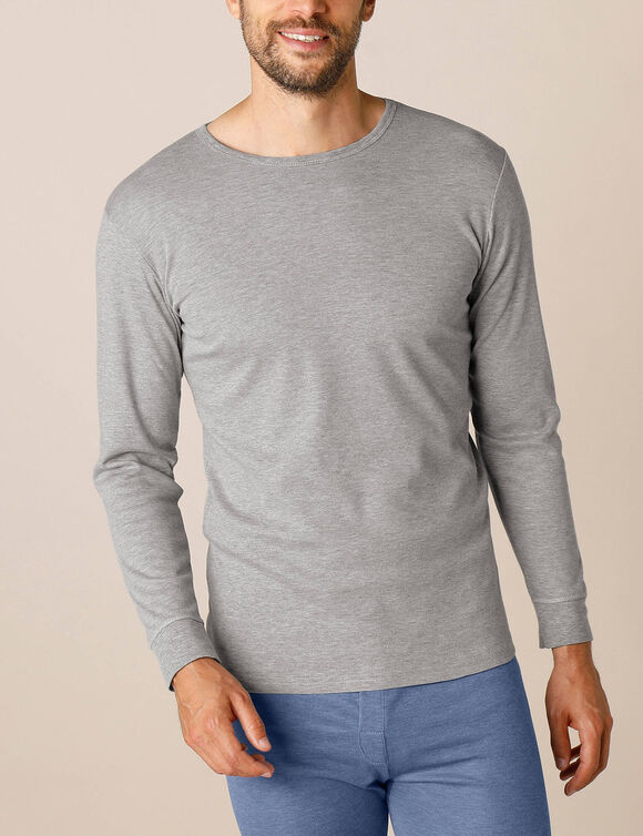 T-shirt sous-v&ecirc;tement homme col rond manches longues chaleur intense - lot de 2 (gris chin&eacute;)