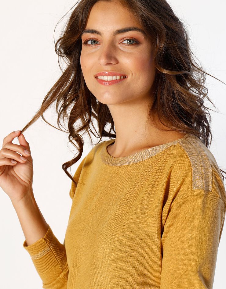 Pull marinière uni, toucher cachemire détails brillants (miel) Pull marinière uni, toucher cachemire détails brillants (miel)