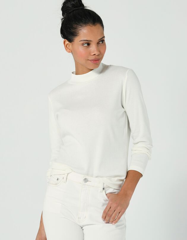 T-shirt col montant manches longues (blanc cassé)