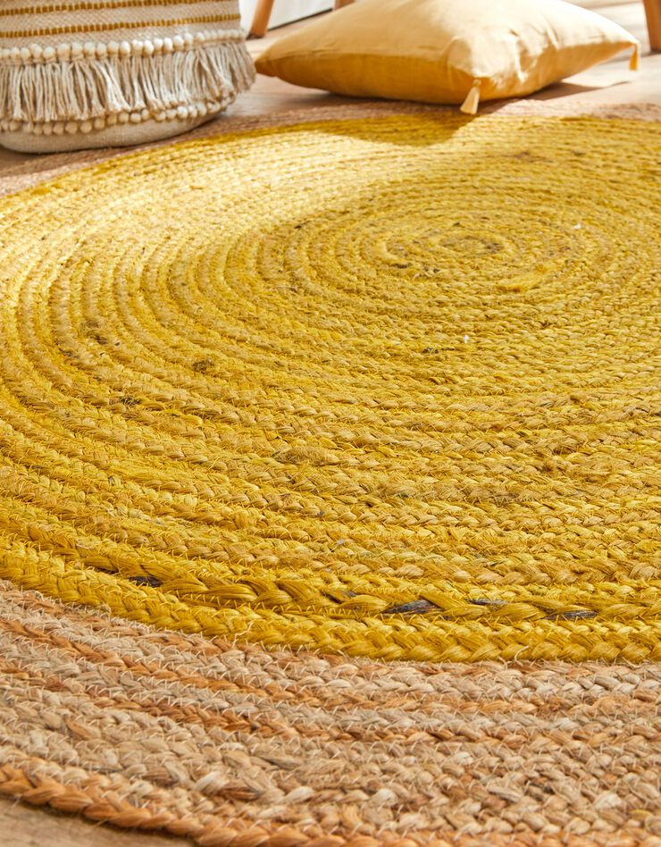 Tapis rond jute bicolore moutarde/naturel (moutarde)