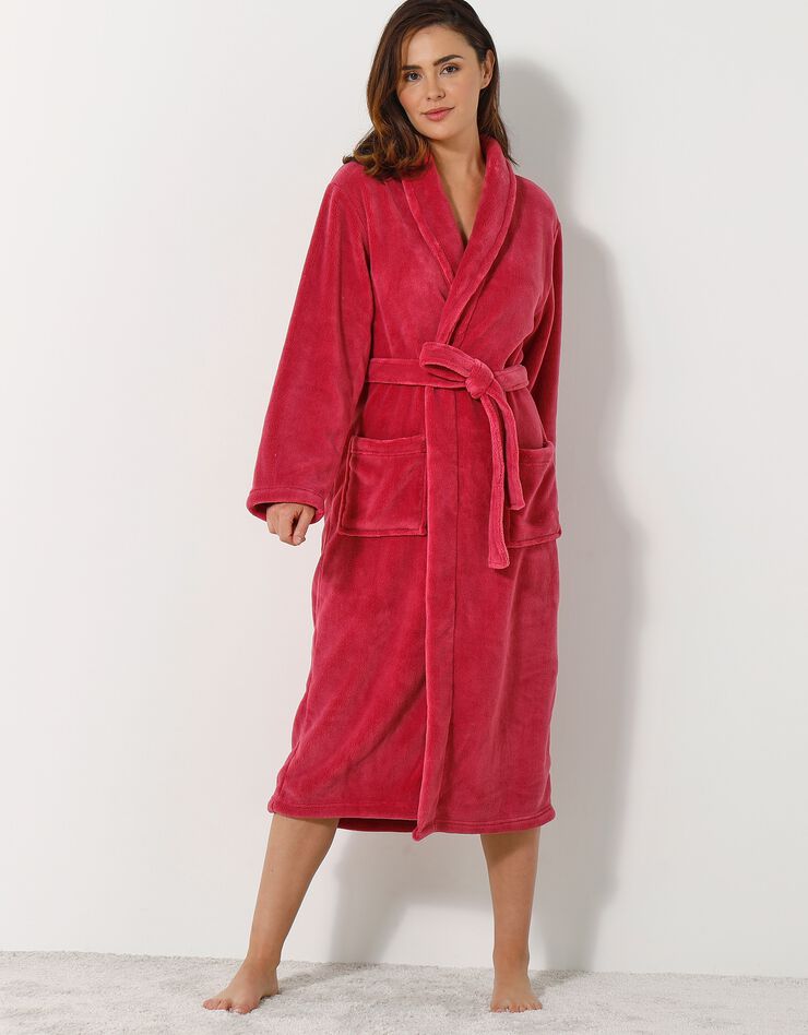 Peignoir mixte adulte col châle, microfibre toucher peluche (framboise)
