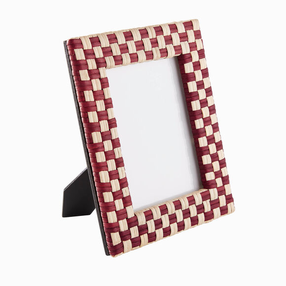 Cadre photo rotin tress&eacute;  (bordeaux/ecru)