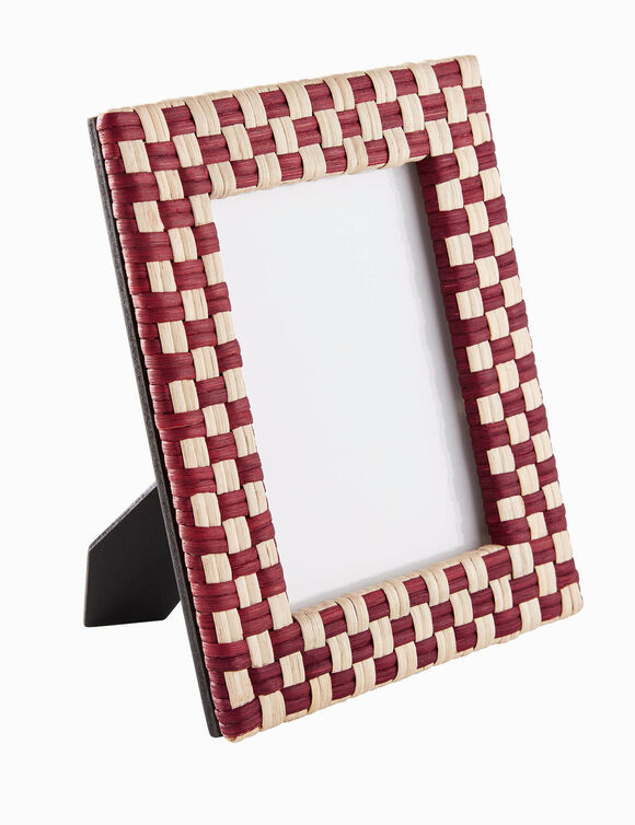 Cadre photo rotin tress&eacute;  (bordeaux/ecru)