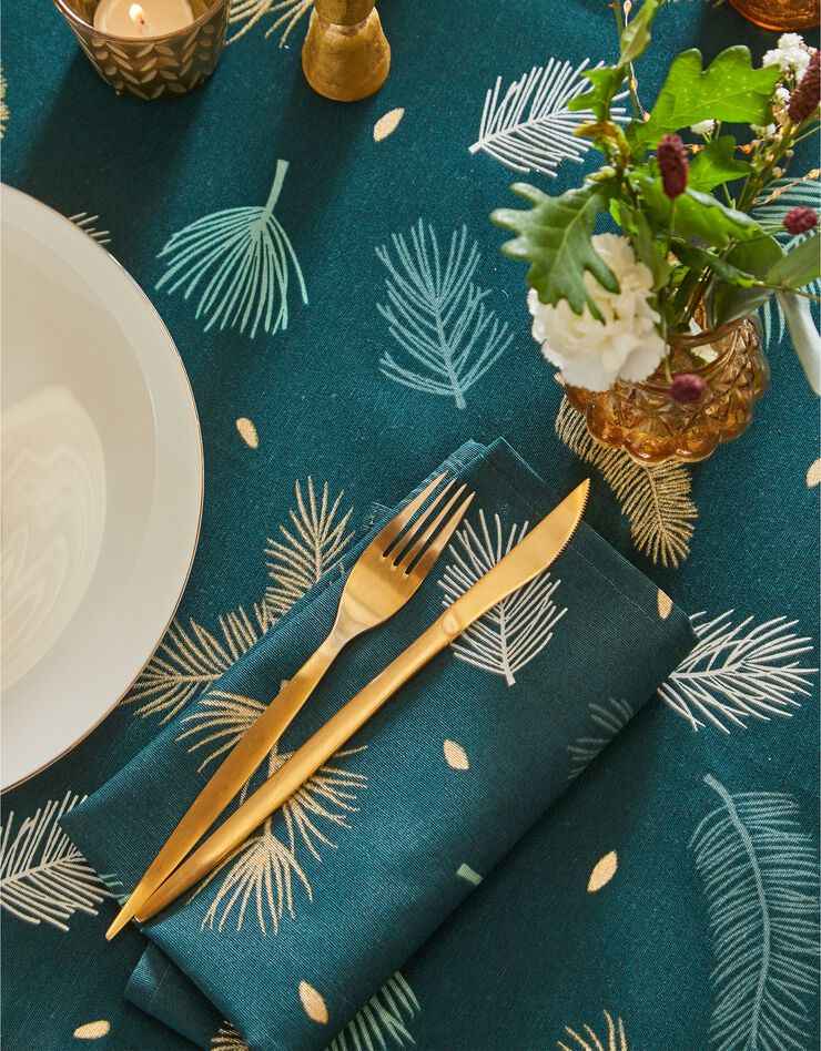 Nappe imprimée feuillage doré (vert / doré) Nappe imprimée feuillage doré (vert / doré)