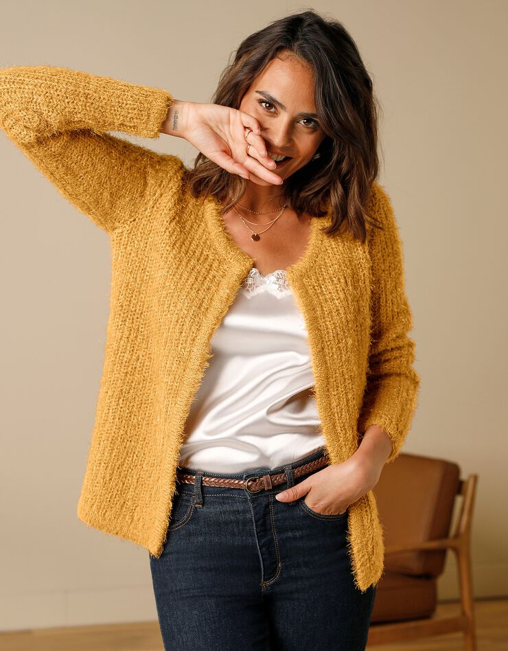 Gilet paletot maille perlée fantaisie (safran) Gilet paletot maille perlée fantaisie (safran)