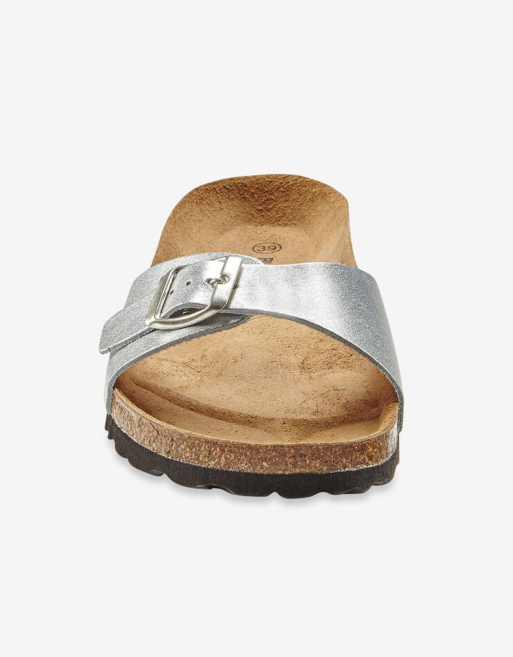 Mules plates cuir à boucle réglable - argenté (argenté)