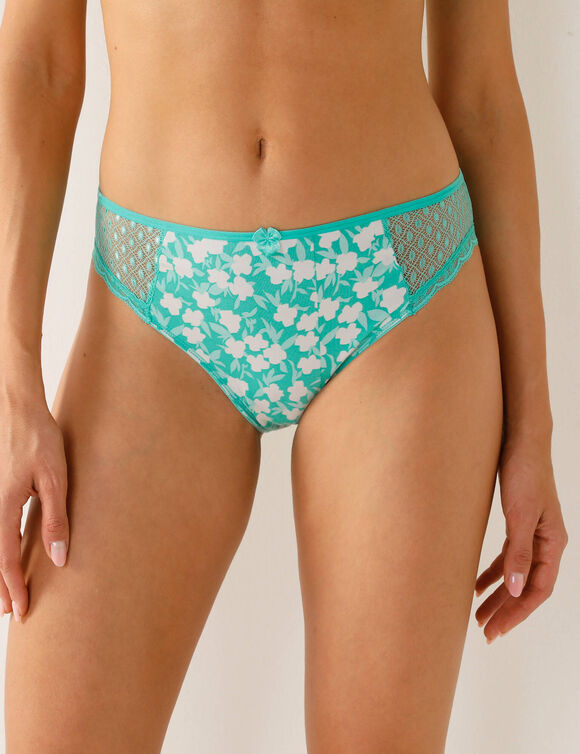 Culotte midi dentelle coton uni et imprimé fleurs Tropea - lot de 4 (aqua)