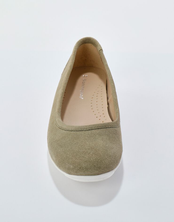 Ballerines croûte de cuir, semelle crantée (vert)