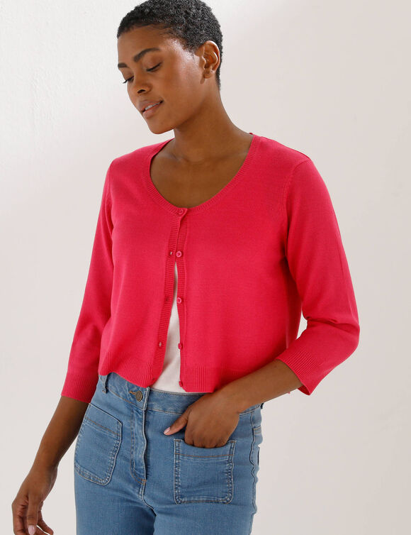 Gilet bol&eacute;ro boutonn&eacute;, toucher doux (rose fuchsia)