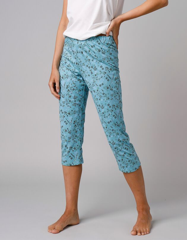 Pantacourt de pyjama imprimé fleurs (aqua)