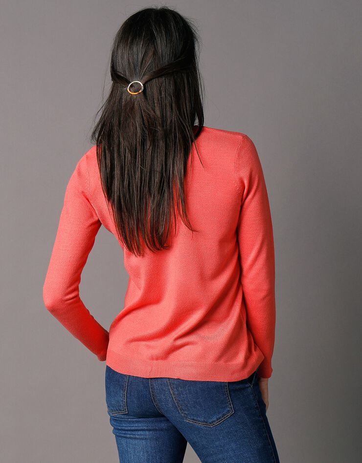 Cardigan boutonné col rond uni toucher cachemire (corail) Cardigan boutonné col rond uni toucher cachemire (corail)