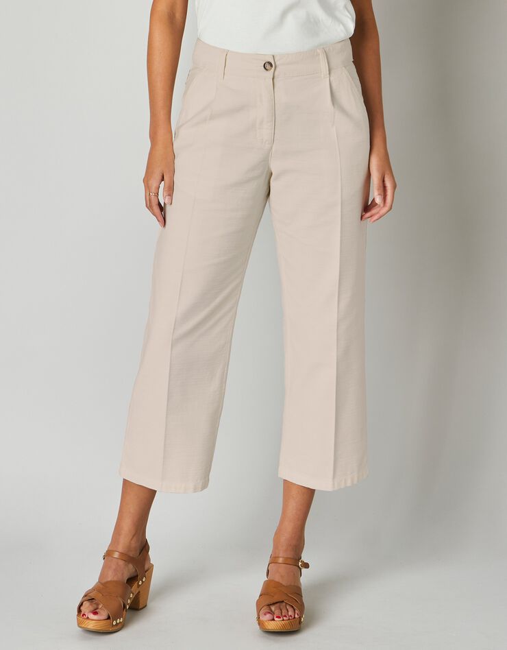 Pantalon raccourci large, broderie dos (sable) Pantalon raccourci large, broderie dos (sable)