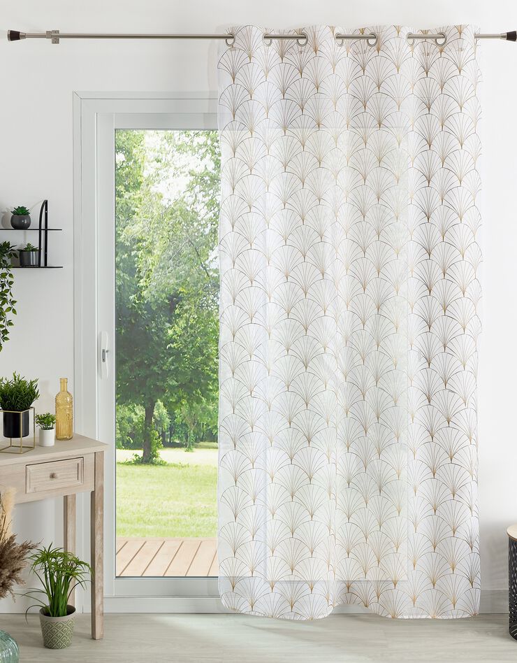 Panneau voile brodé Éventail finition oeillets (beige)
