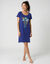 Chemise de nuit courte manches courtes motif "rosaces" (bleu dur)