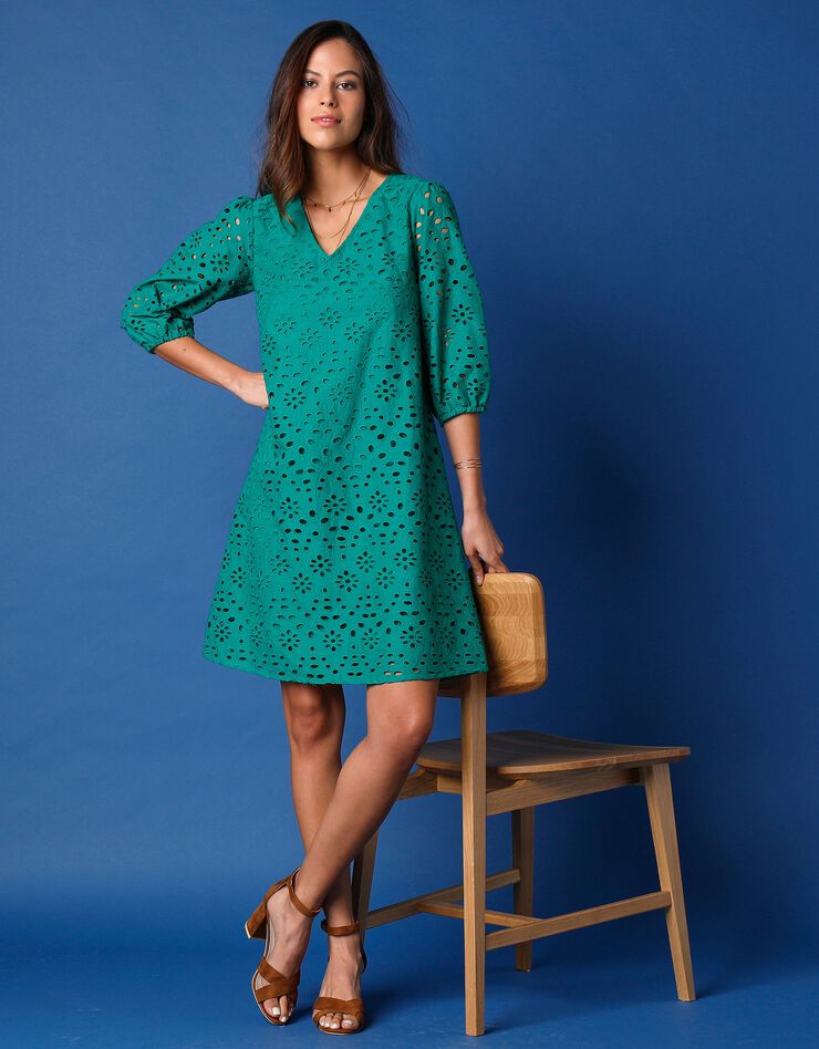 Robe broderie anglaise manches 3/4 (vert)