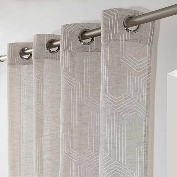 Voilage motif géométrique - finition œillets (ficelle)