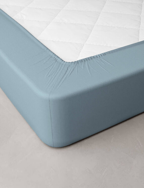 Drap-housse uni percale bonnets 40 cm (bleu clair)