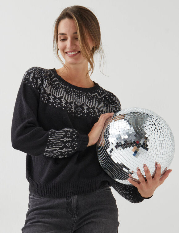 Pull jacquard cuivr&eacute; (noir / argent&eacute;)