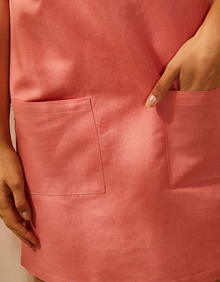 Robe salopette bretelles réglables, lin coton (corail)