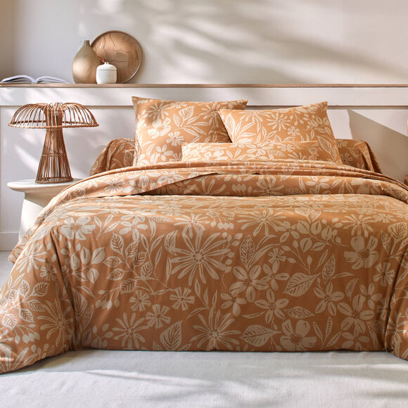 Linge de lit Céline en coton imprimé floral (caramel)