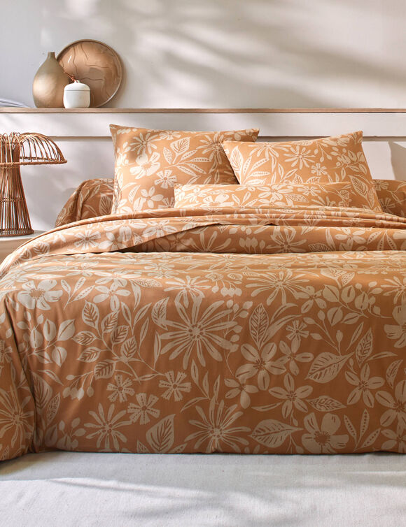 Linge de lit Céline en coton imprimé floral (caramel)