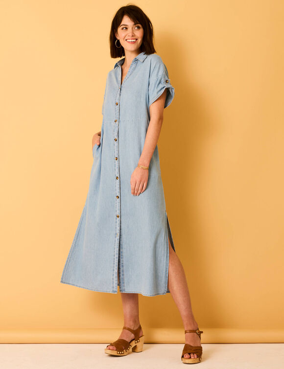 Robe-chemisier longue en jean, manches courtes (bleached)