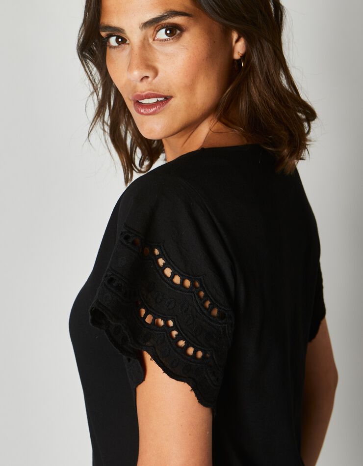 Tee-shirt manches courtes broderie anglaise (noir) Tee-shirt manches courtes broderie anglaise (noir)
