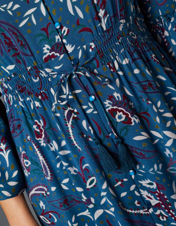 Robe longue imprimée boutonnée manches 3/4 pagodes (bleu vert) Robe longue imprimée boutonnée manches 3/4 pagodes (bleu vert)