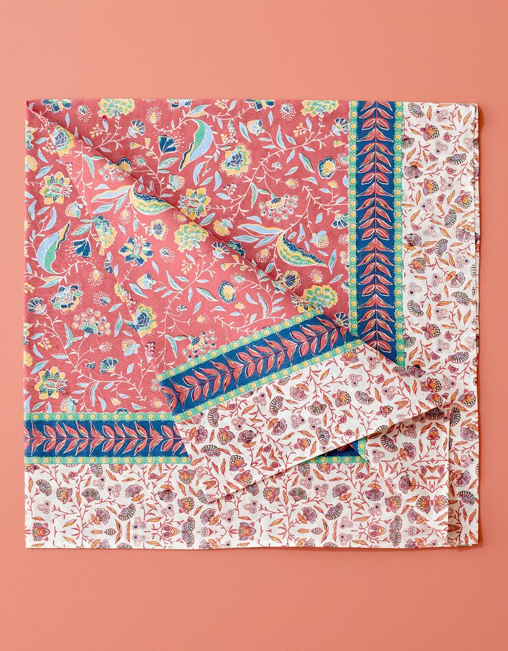 Foulard carré imprimé floral Indian Summer (corail / écru) Foulard carré imprimé floral Indian Summer (corail / écru)