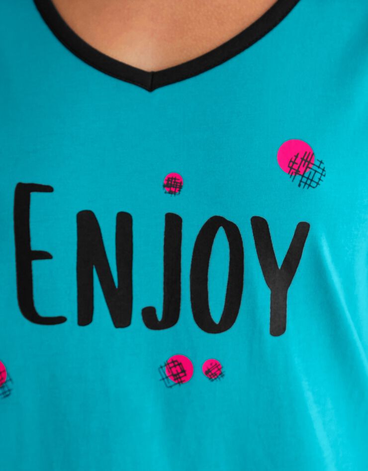 Tee-shirt manches courtes coton uni imprimé placé "Enjoy" (émeraude)