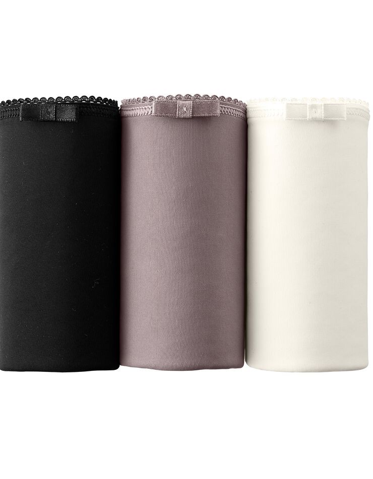 Culotte forme maxi en microfibre et dentelle stretch - lot de 3 (ivoire + taupe + noir)