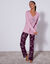 Pyjama en coton manches longues imprim&eacute; roses (prune / rose)