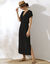 Robe longue crépon, détail macramé (noir)