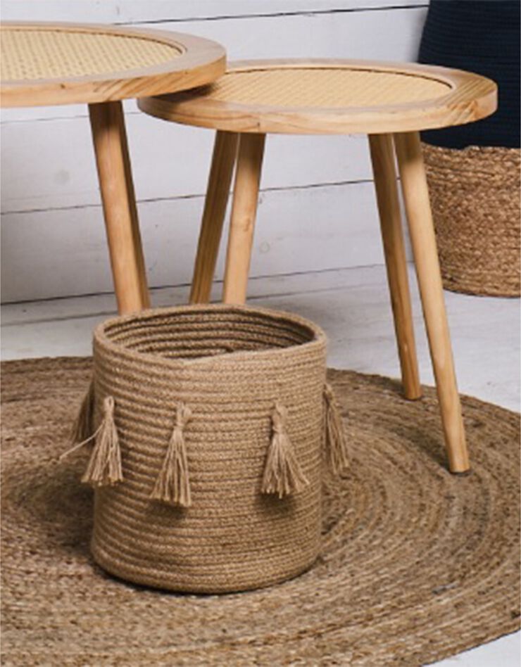 Panier de rangement en jute tressée naturelle à pompons (jute) Panier de rangement en jute tressée naturelle à pompons (jute)