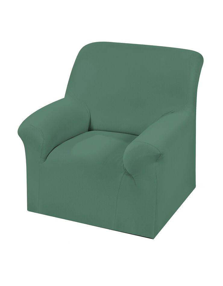 Housse fauteuil et canapé unie bi-extensible (vert sapin)