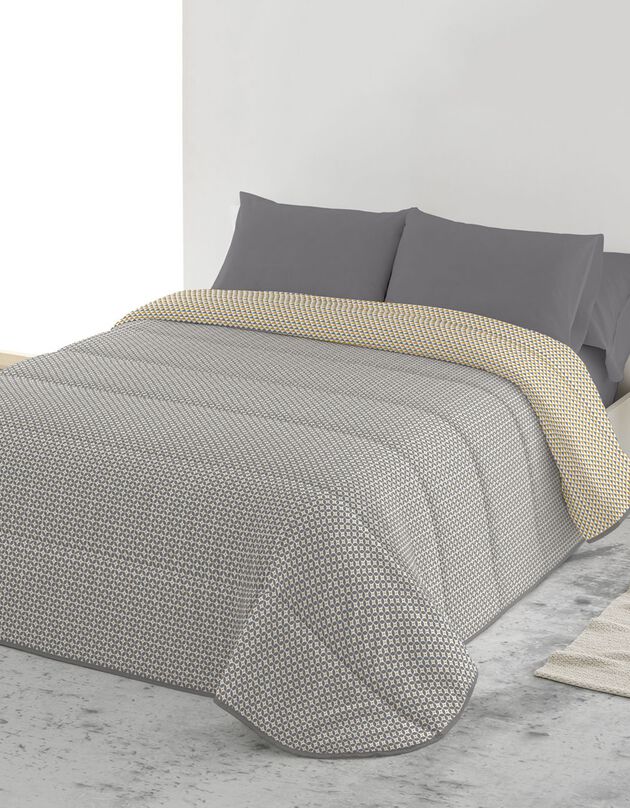 Couette microfibre micro imprimé graphique 200 g/m² (gris / jaune)