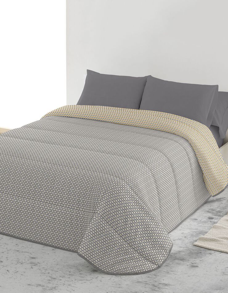 Couette microfibre micro imprimé graphique 200 g/m² (gris / jaune)