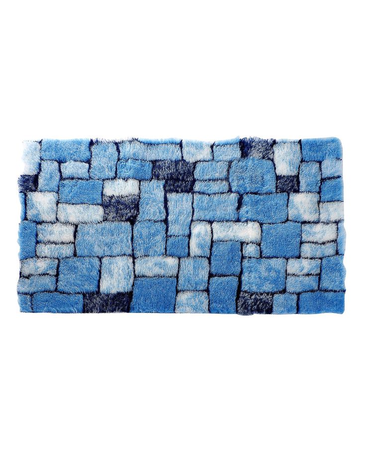 Tapis de bain mosaïque toucher peluche (bleu)