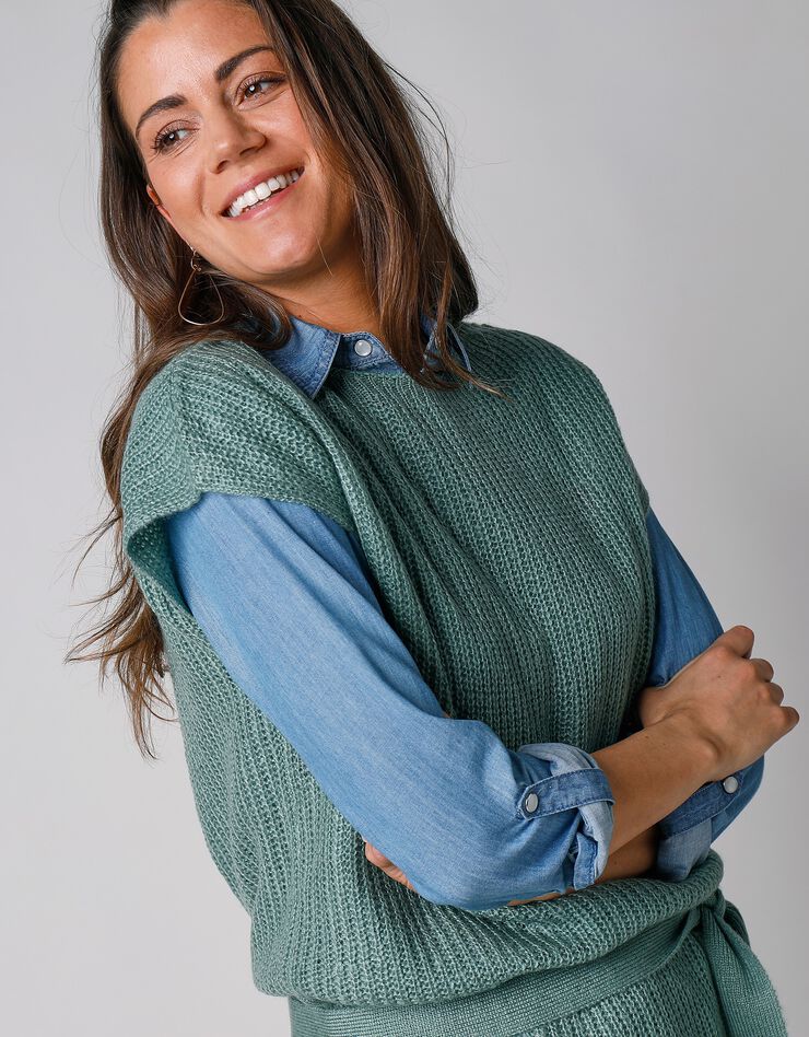 Pull tunique sans manches, maille anglaise toucher mohair (kaki) Pull tunique sans manches, maille anglaise toucher mohair (kaki)
