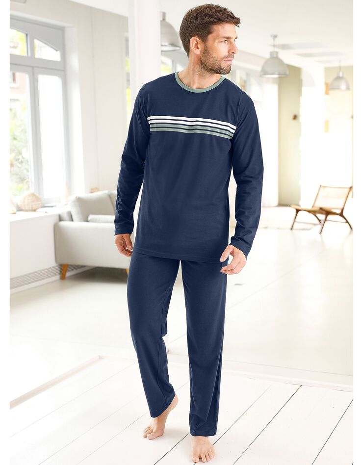Tee-shirt pyjama rayé manches longues (marine) Tee-shirt pyjama rayé manches longues (marine)