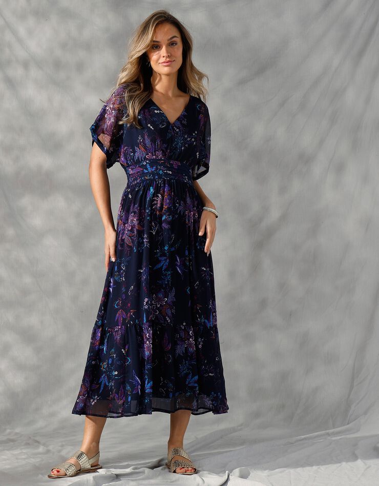 Robe longue en voile imprimé (marine / violine)