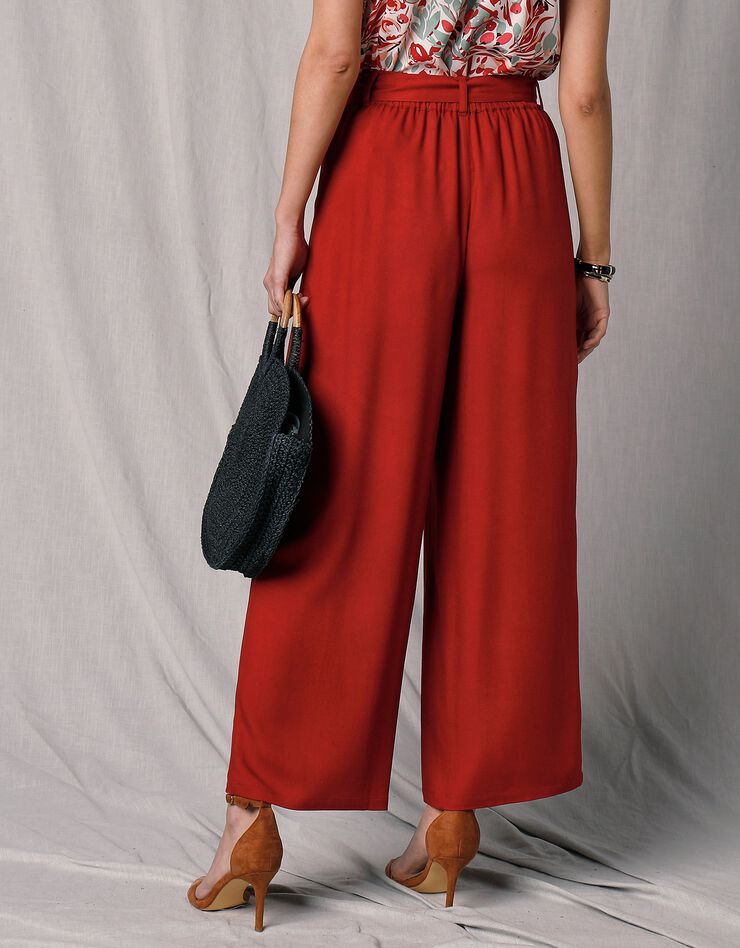 Pantalon large 7/8ème ceinturé twill (rouge)