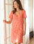 Chemise de nuit courte coton imprim&eacute; fleurs indiennes (corail)