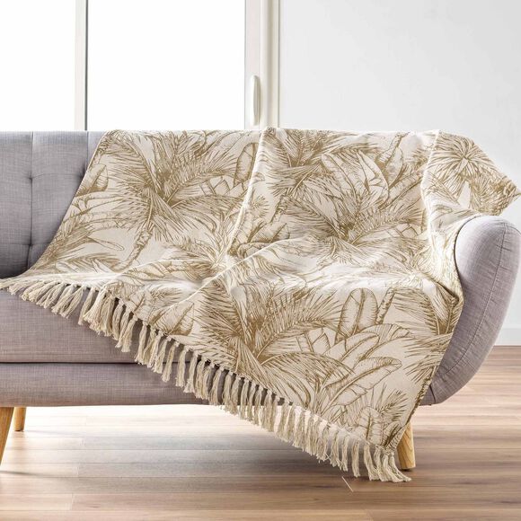 Plaid à franges imprimé végétal                                                                                                                       (naturel)