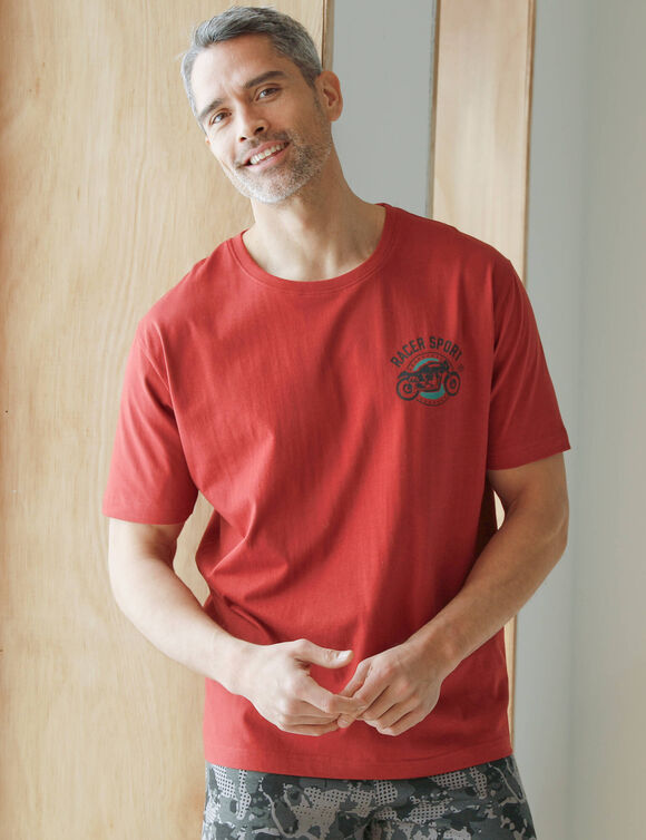 T-shirt pyjama impression poitrine manches courtes (rouille)