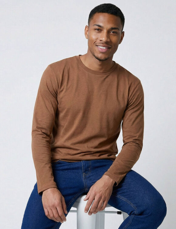 T-shirt col rond manches longues - lot de 3 (bleu + marron + gris)